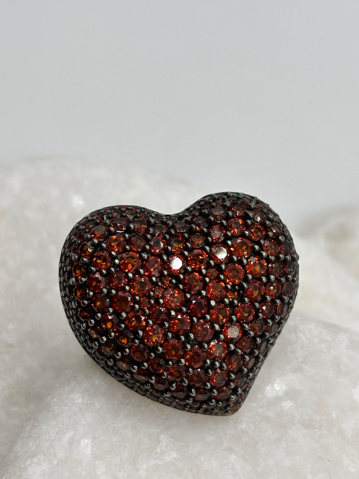 925 Sterling Silver Garnet Cluster Heart Ring - Size M