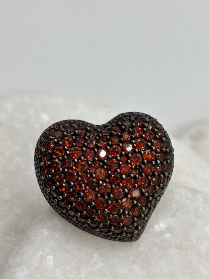 925 Sterling Silver Garnet Cluster Heart Ring - Size M