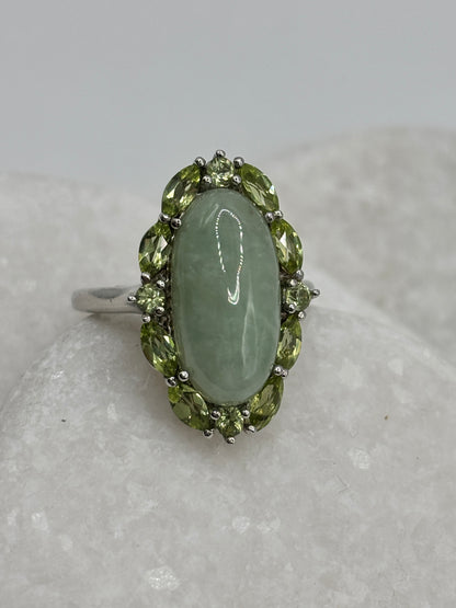Vintage Peridot and Jade Halo Ring - Size P.5