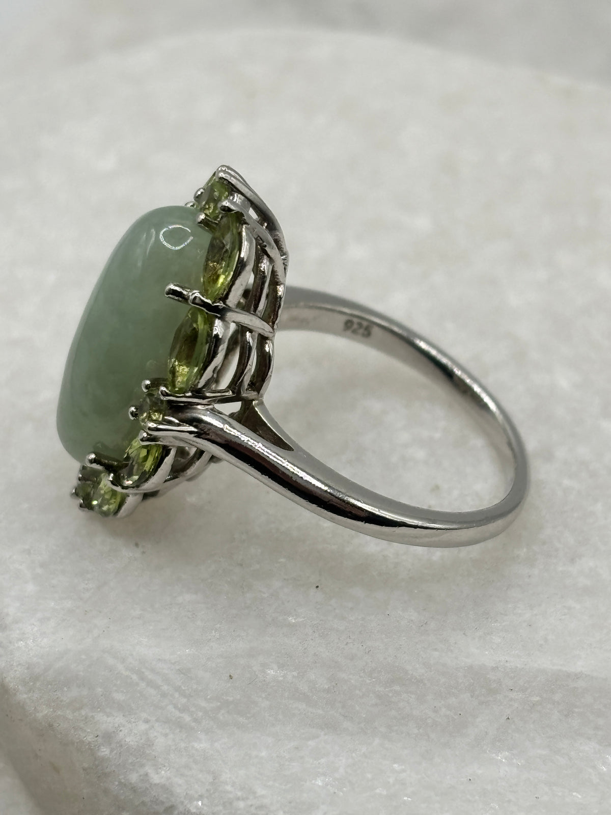 Vintage Peridot and Jade Halo Ring - Size P.5