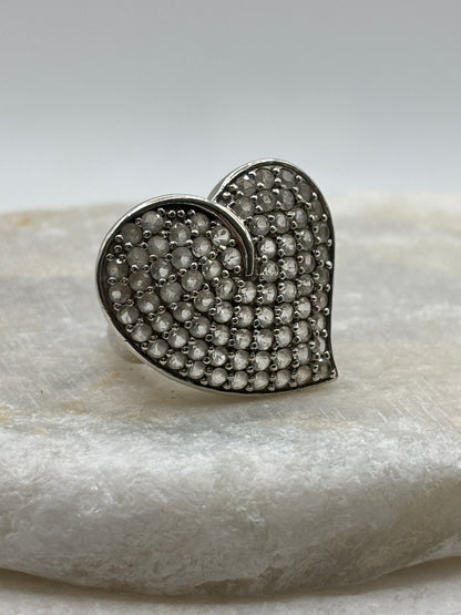 925 Sterling Silver White Zircon Heart Cluster Ring - Size O