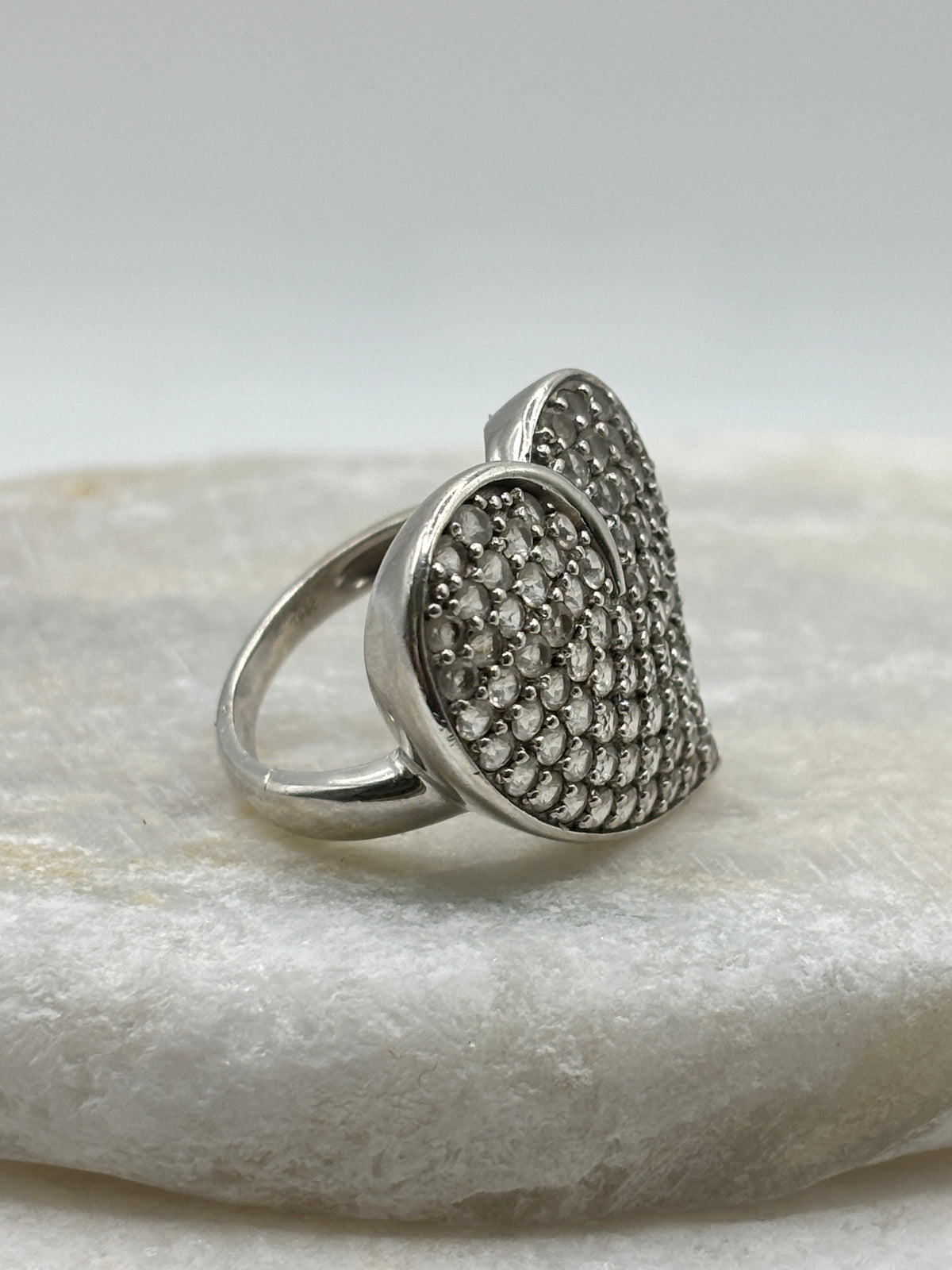 925 Sterling Silver White Zircon Heart Cluster Ring - Size O