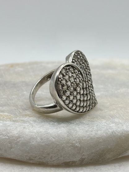 925 Sterling Silver White Zircon Heart Cluster Ring - Size O