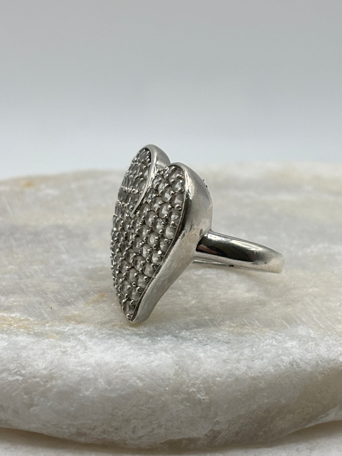 925 Sterling Silver White Zircon Heart Cluster Ring - Size O