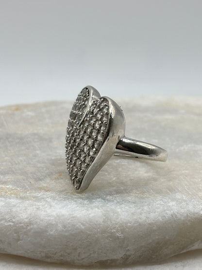 925 Sterling Silver White Zircon Heart Cluster Ring - Size O