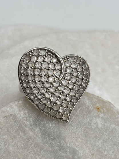 925 Sterling Silver White Zircon Heart Cluster Ring - Size O