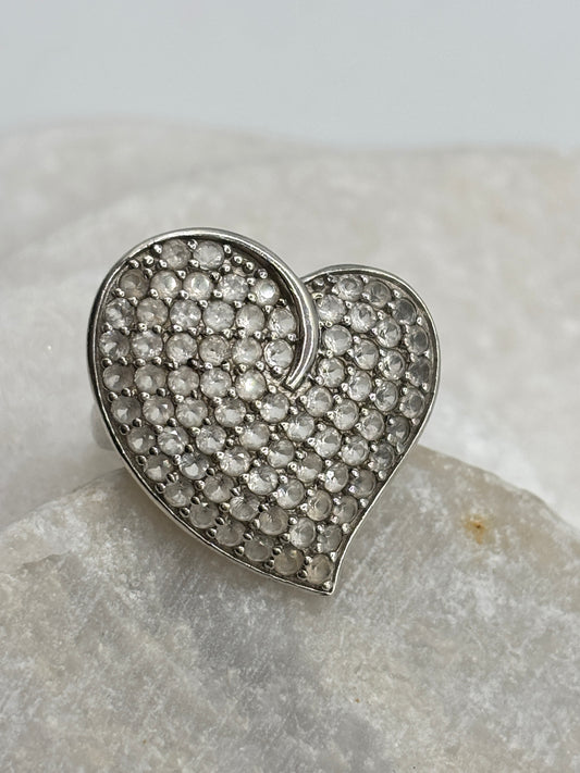 925 Sterling Silver White Zircon Heart Cluster Ring - Size O