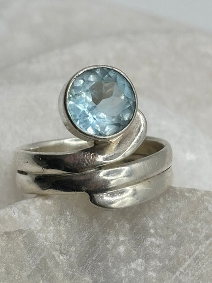 925 Sterling Silver Aquamarine Twist Ring - Size N.5