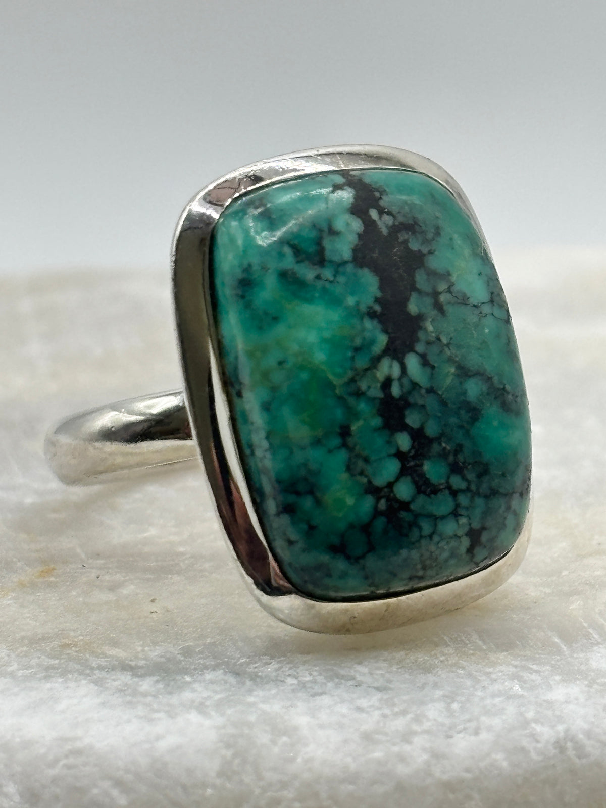 Vintage 925 Sterling Silver Turquoise Cabochon Oblong Ring - Size N