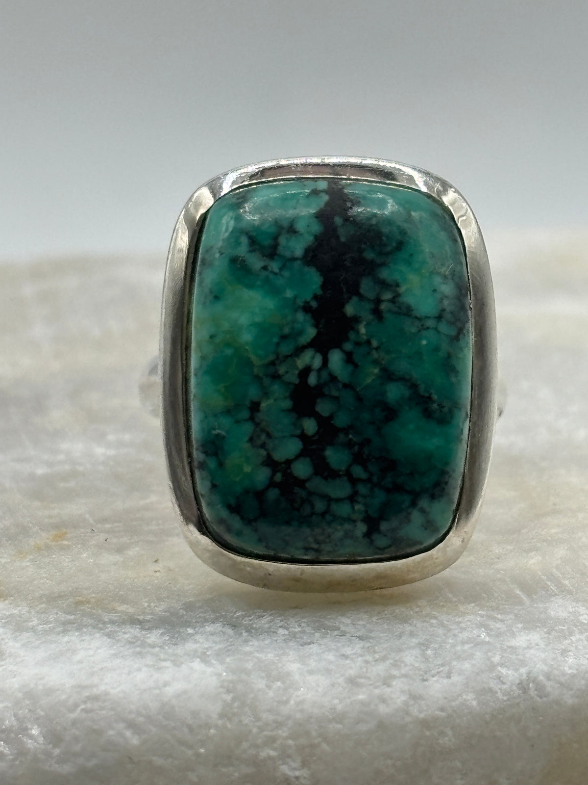 Vintage 925 Sterling Silver Turquoise Cabochon Oblong Ring - Size N