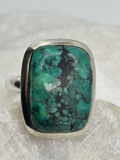 Vintage 925 Sterling Silver Turquoise Cabochon Oblong Ring - Size N