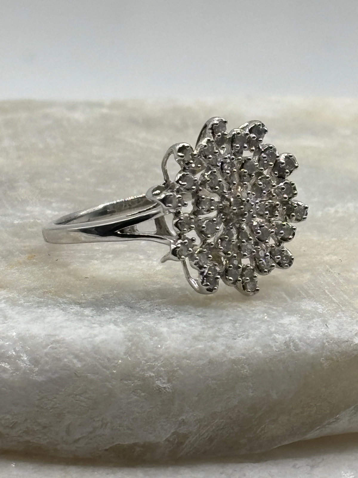 925 Sterling Silver Diamond Cluster Ring - Size S.5