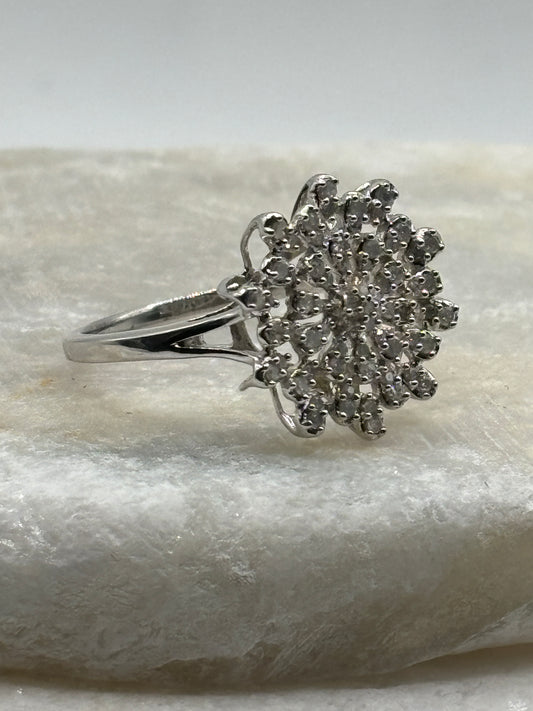 925 Sterling Silver Diamond Cluster Ring - Size S.5