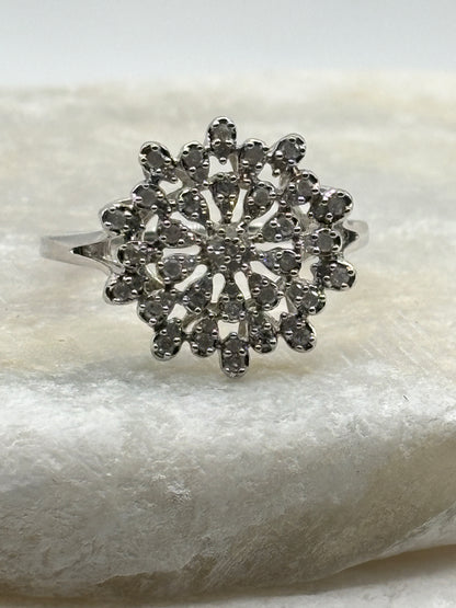 925 Sterling Silver Diamond Cluster Ring - Size S.5