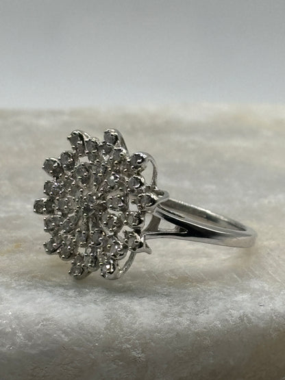 925 Sterling Silver Diamond Cluster Ring - Size S.5