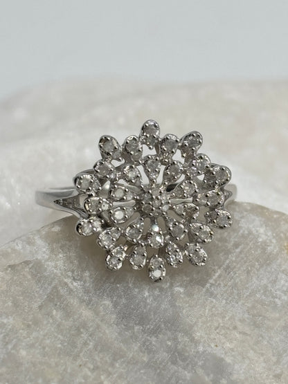 925 Sterling Silver Diamond Cluster Ring - Size S.5