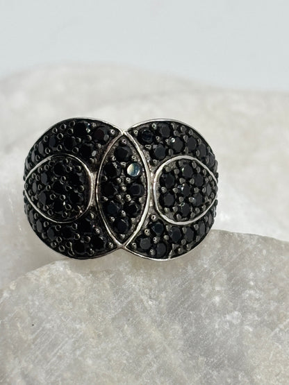 925 Sterling Silver Black Spinel Twist Ring - Size Q