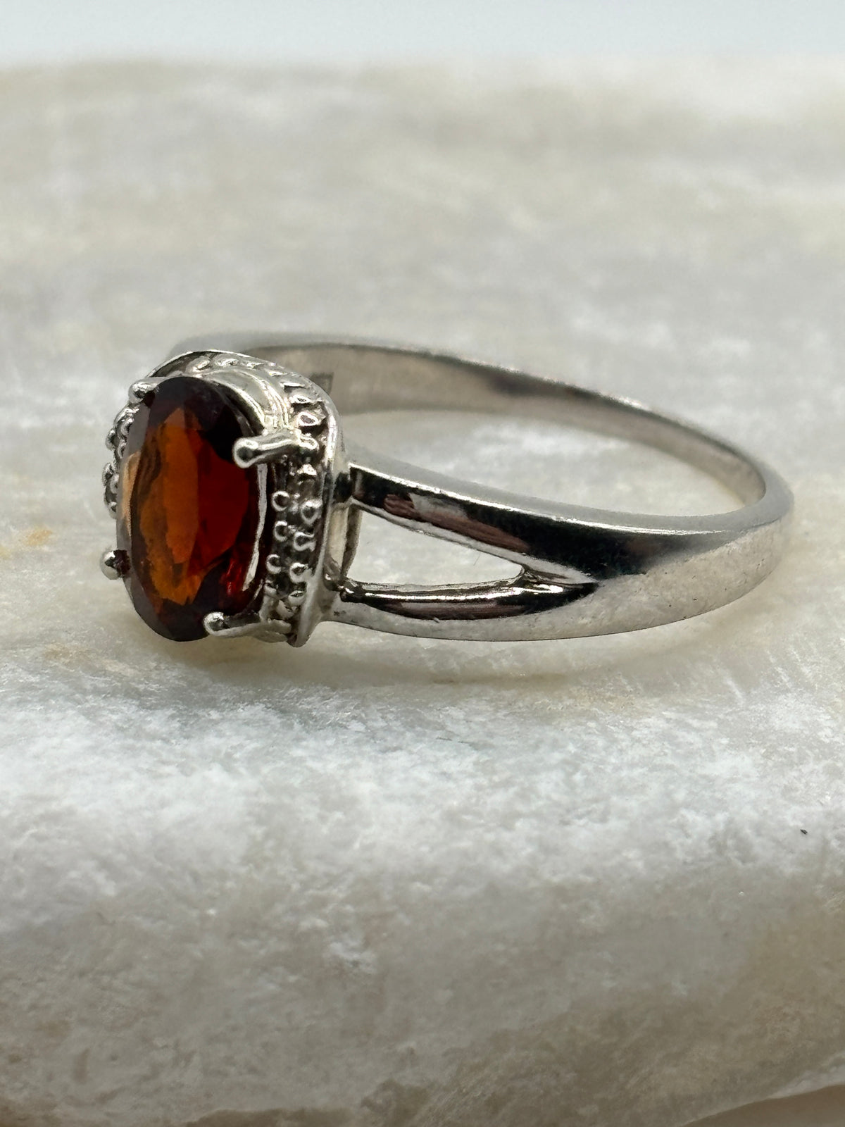 925 Sterling Silver Garnet and White Zircon Halo Ring - Size S.5