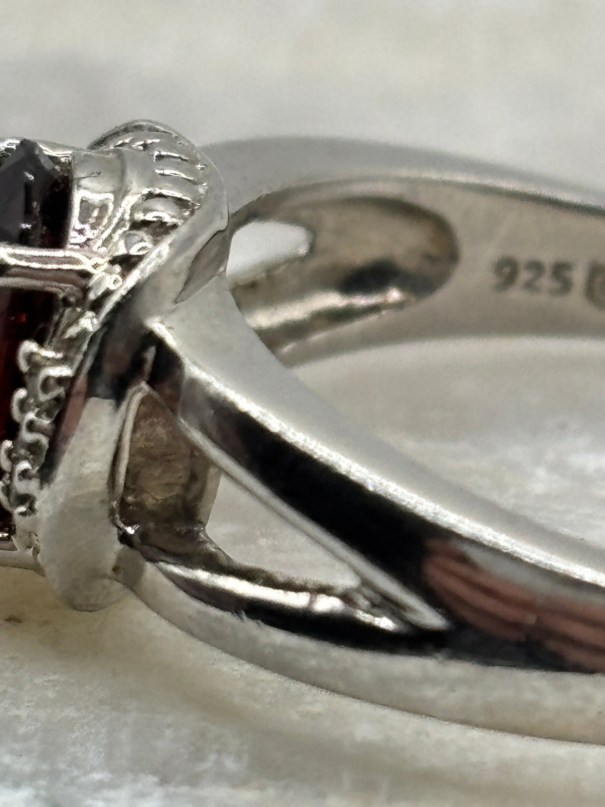 925 Sterling Silver Garnet and White Zircon Halo Ring - Size S.5