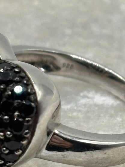 925 Sterling Silver Black Spinel Heart Ring - Size Q