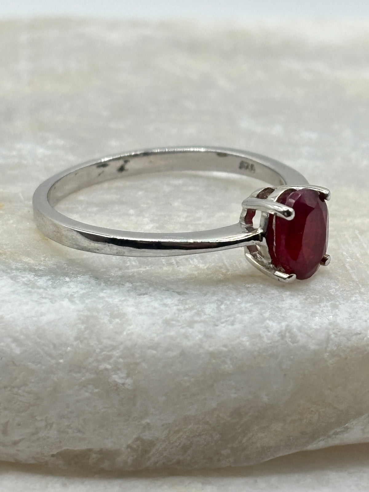 925 Sterling Silver Ruby Solitaire Ring - Size R.5