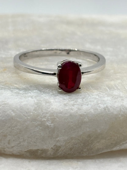 925 Sterling Silver Ruby Solitaire Ring - Size R.5