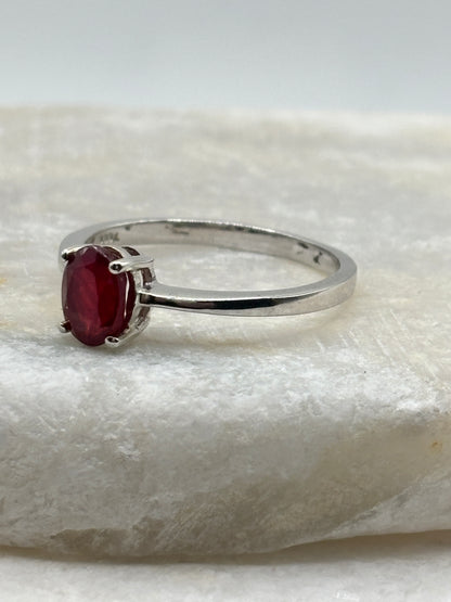 925 Sterling Silver Ruby Solitaire Ring - Size R.5