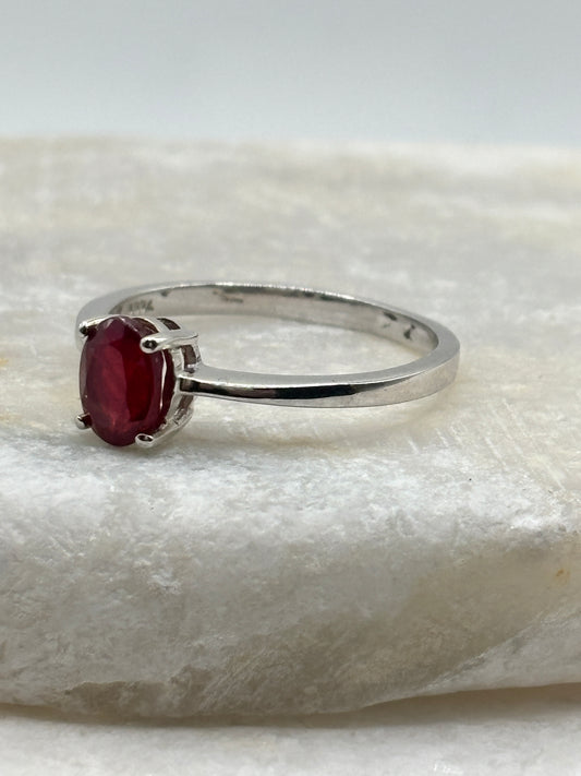 925 Sterling Silver Ruby Solitaire Ring - Size R.5