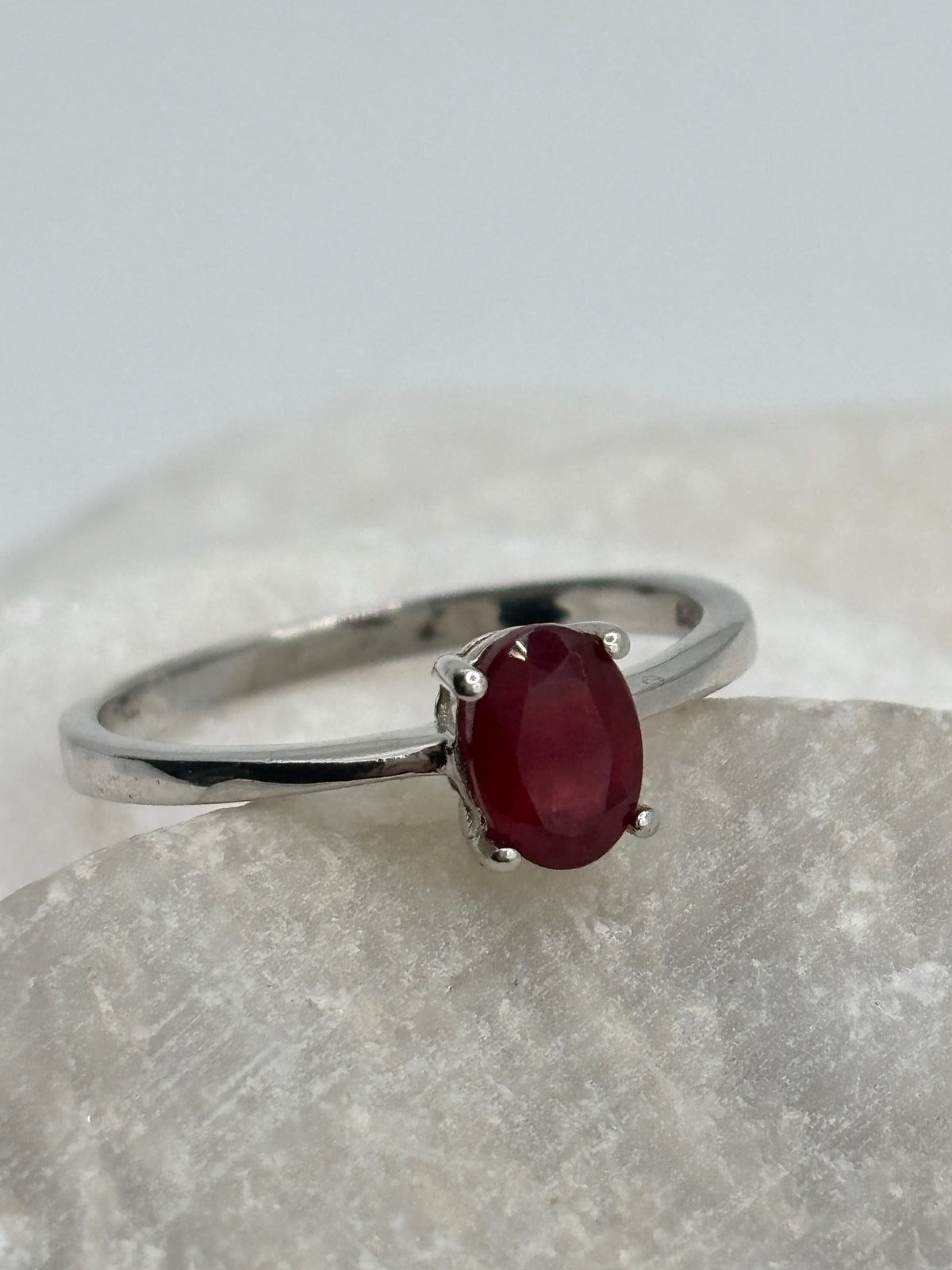 925 Sterling Silver Ruby Solitaire Ring - Size R.5