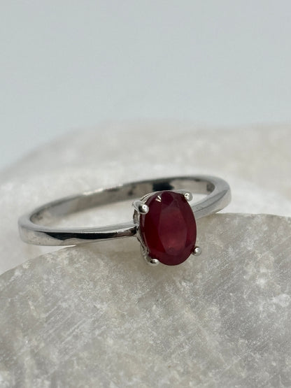 925 Sterling Silver Ruby Solitaire Ring - Size R.5