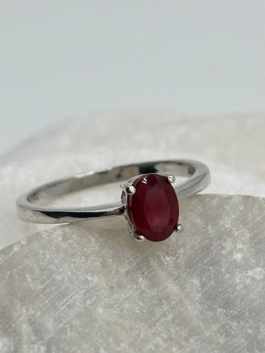 925 Sterling Silver Ruby Solitaire Ring - Size R.5