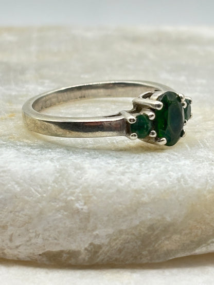 925 Sterling Silver Emerald Trilogy Ring - Size N