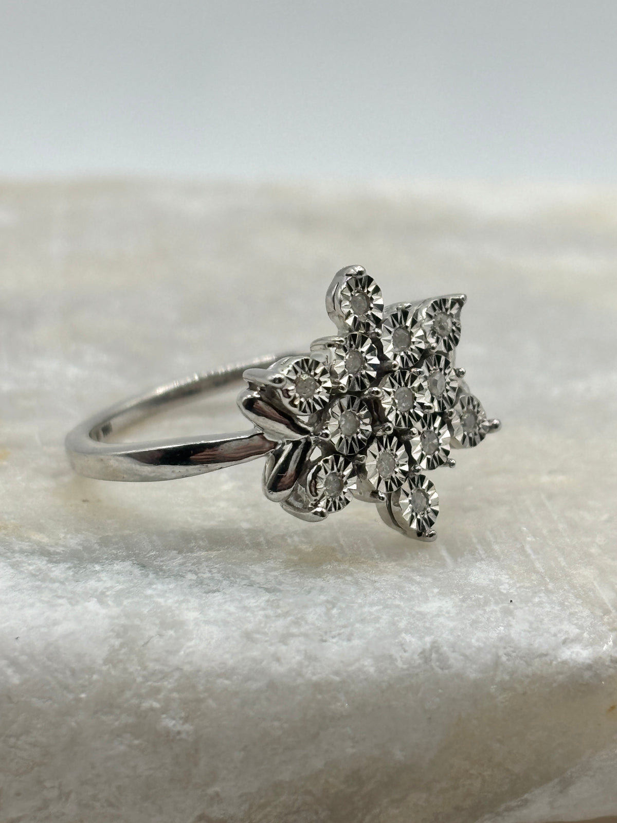 925 Sterling Silver Star Diamond Ring - Size O