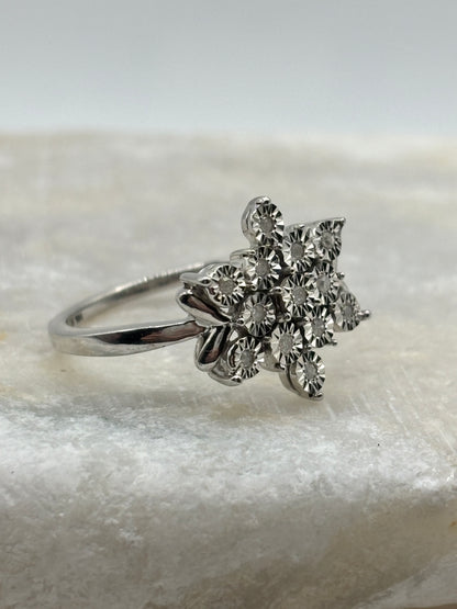 925 Sterling Silver Star Diamond Ring - Size O