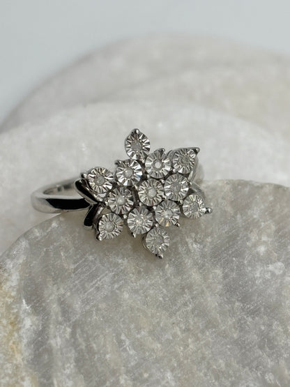 925 Sterling Silver Star Diamond Ring - Size O