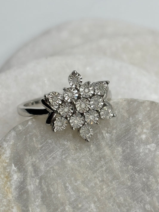 925 Sterling Silver Star Diamond Ring - Size O