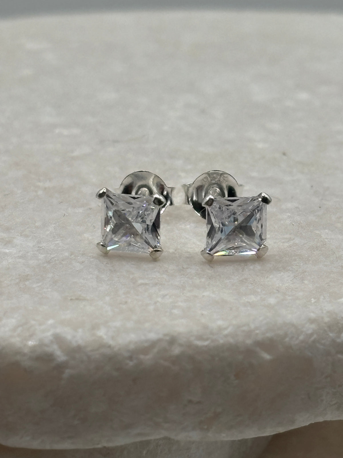 Handcrafted 925 Sterling Silver CZ Square Stud Earrings
