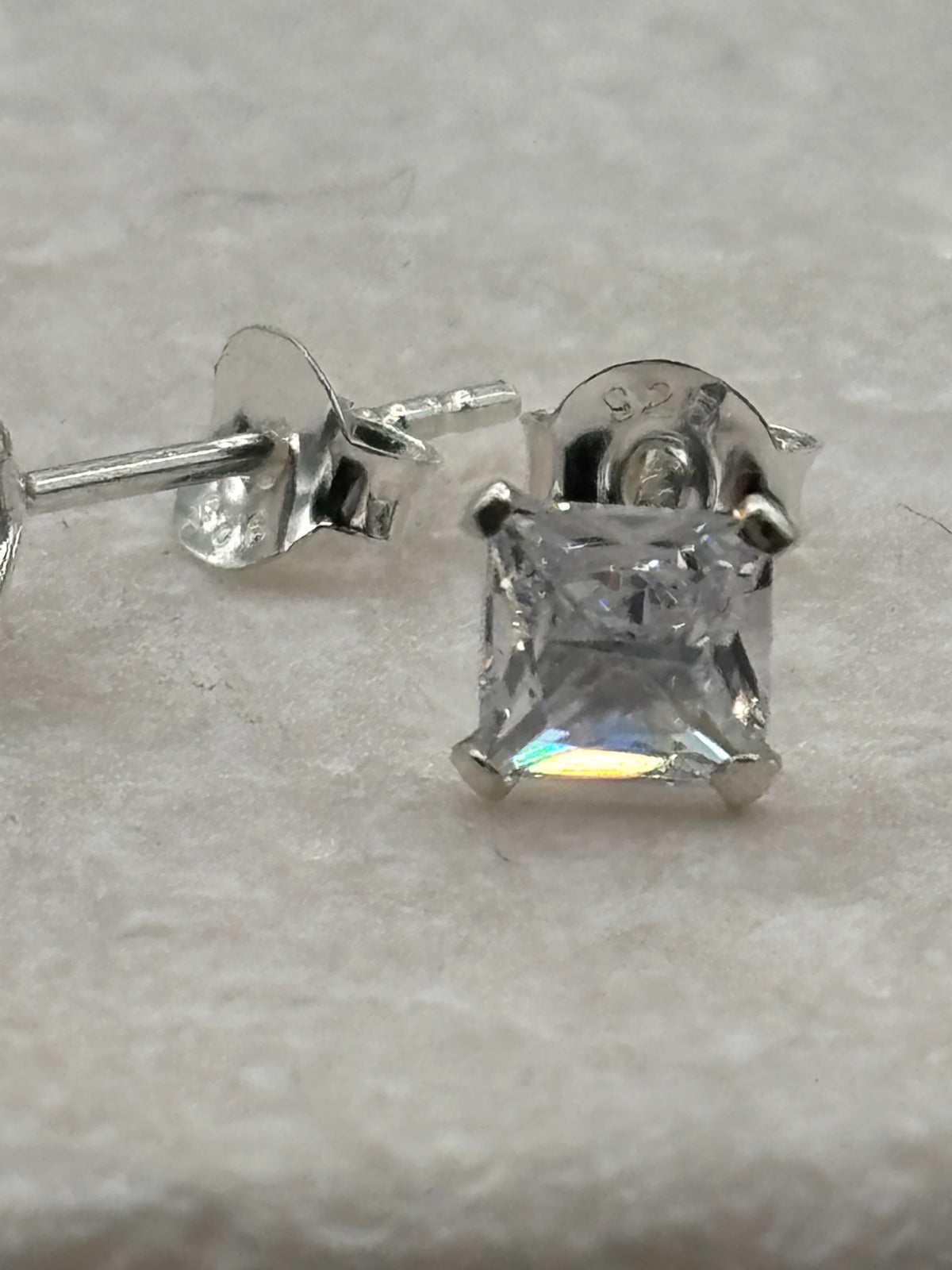 Handcrafted 925 Sterling Silver CZ Square Stud Earrings