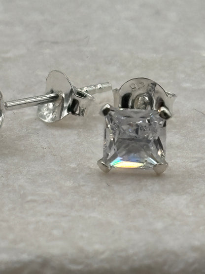 Handcrafted 925 Sterling Silver CZ Square Stud Earrings