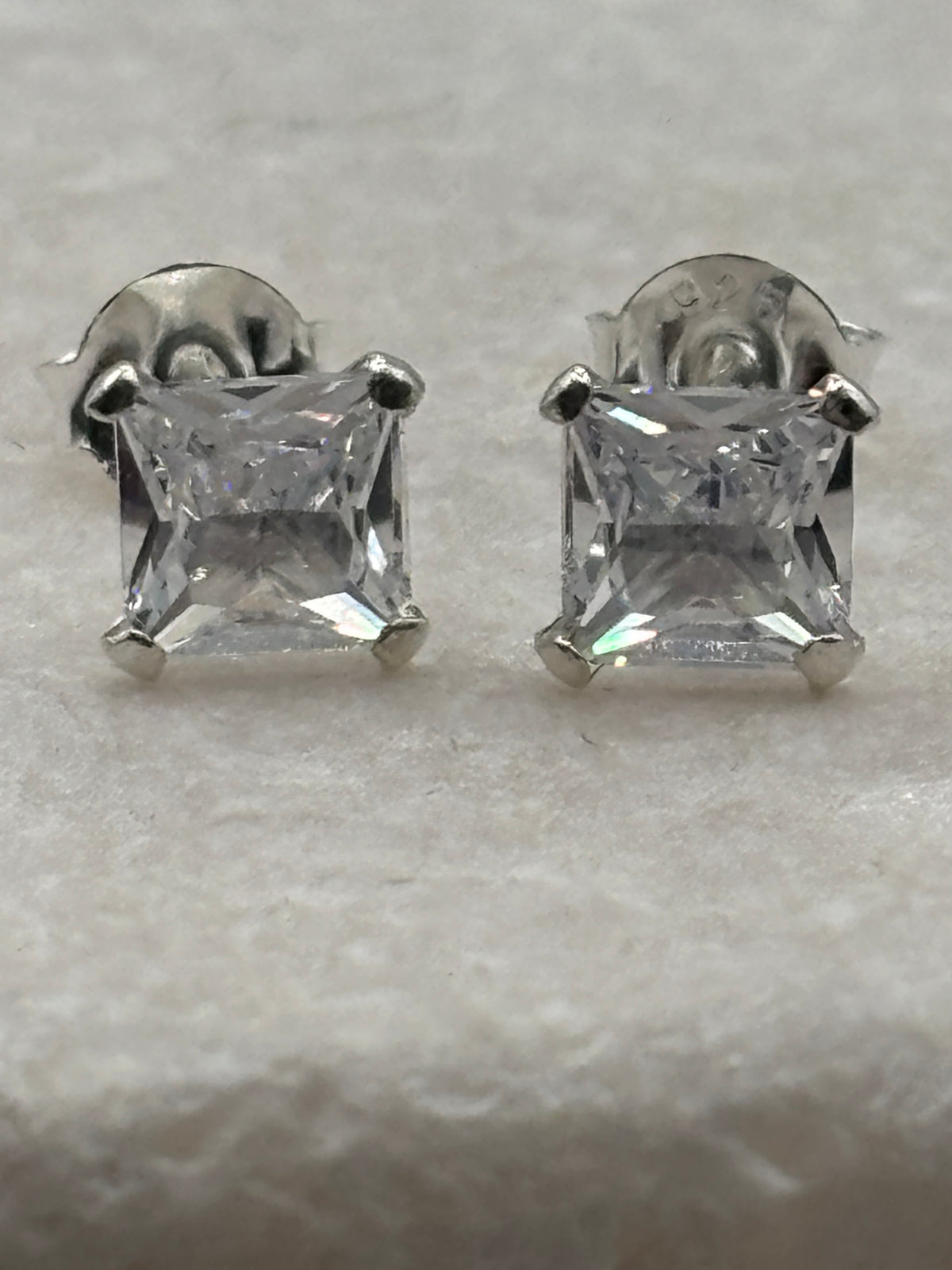 Handcrafted 925 Sterling Silver CZ Square Stud Earrings