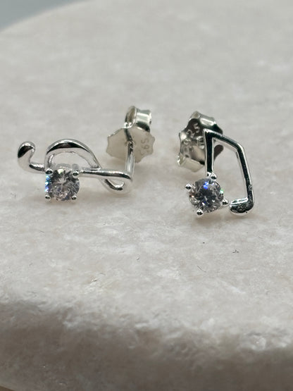 Handcrafted 925 Silver CZ Musical Stud Earrings