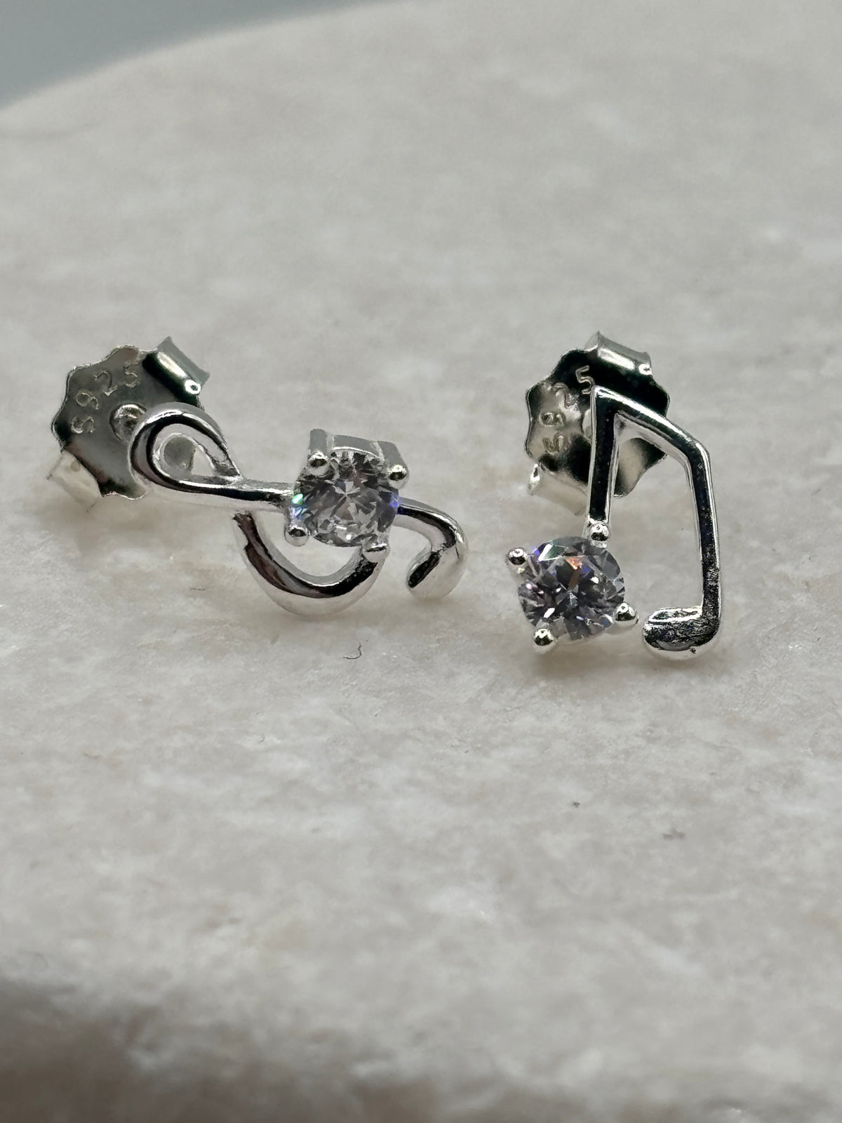 Handcrafted 925 Silver CZ Musical Stud Earrings