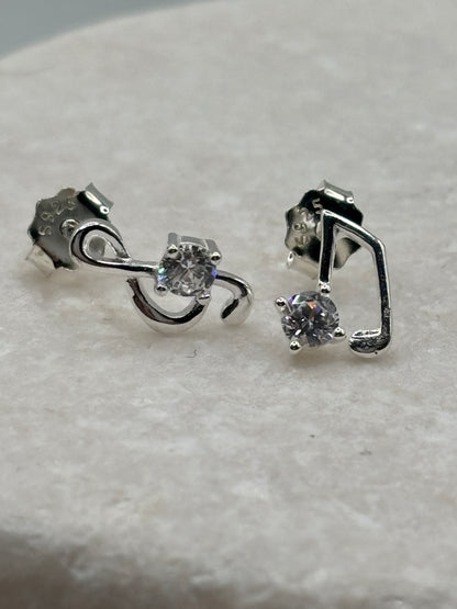 Handcrafted 925 Silver CZ Musical Stud Earrings