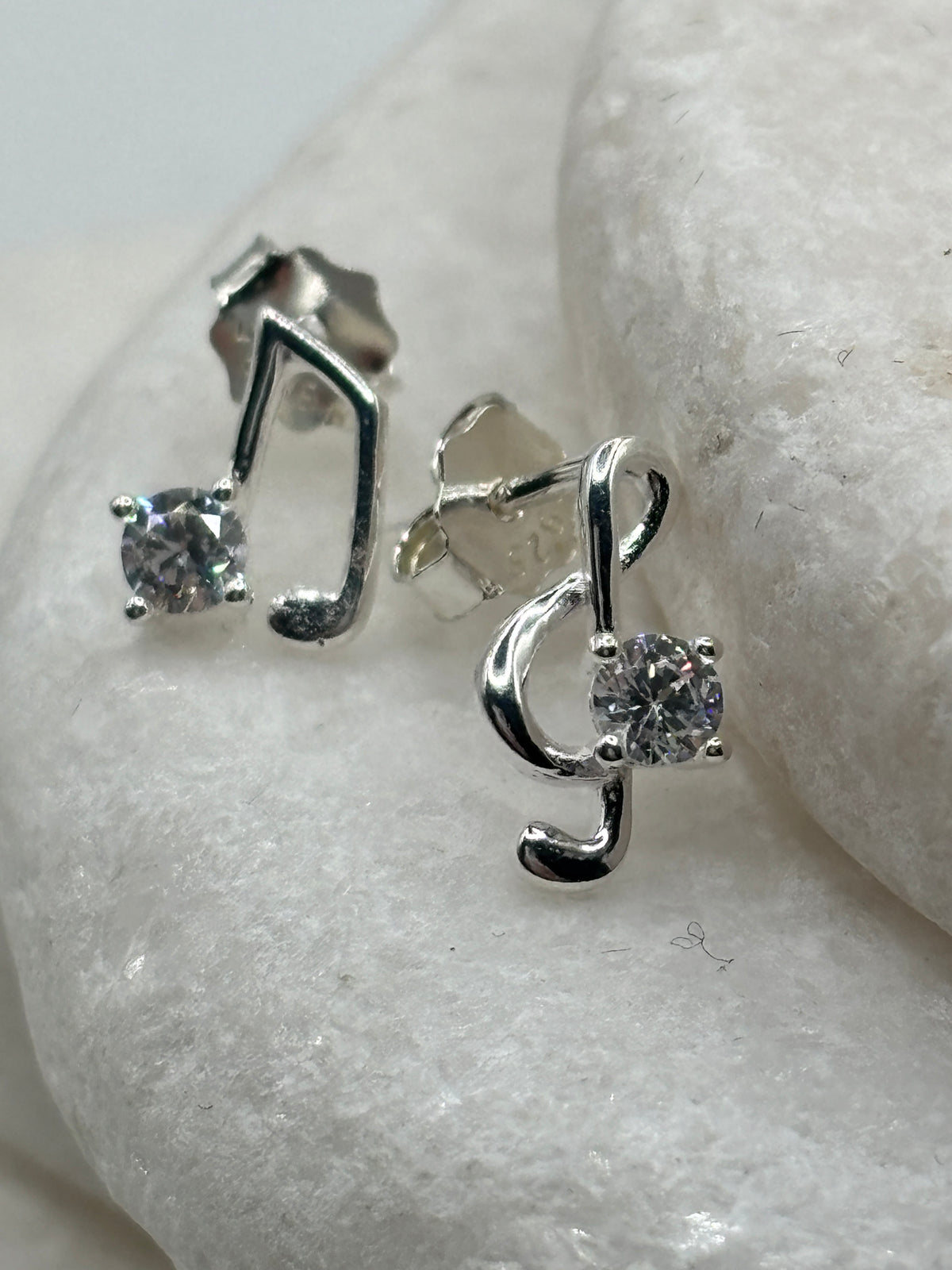 Handcrafted 925 Silver CZ Musical Stud Earrings