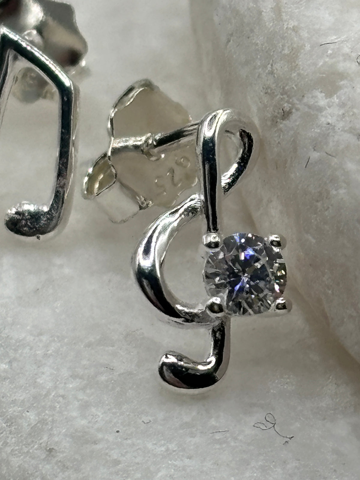 Handcrafted 925 Silver CZ Musical Stud Earrings