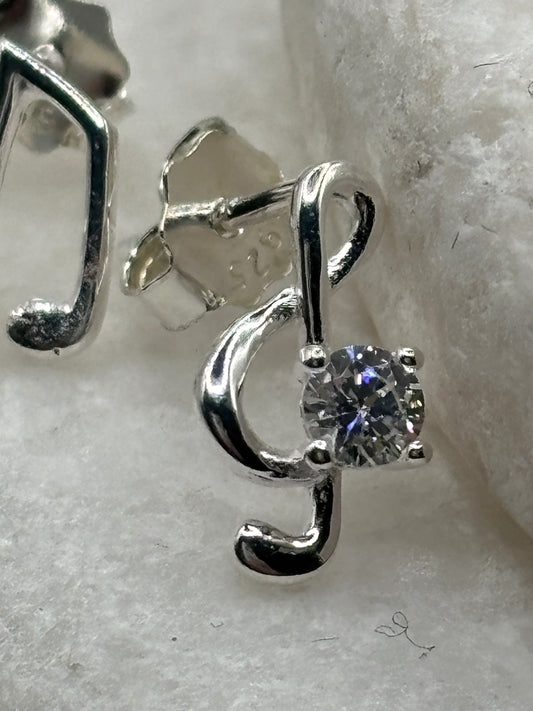 Handcrafted 925 Silver CZ Musical Stud Earrings