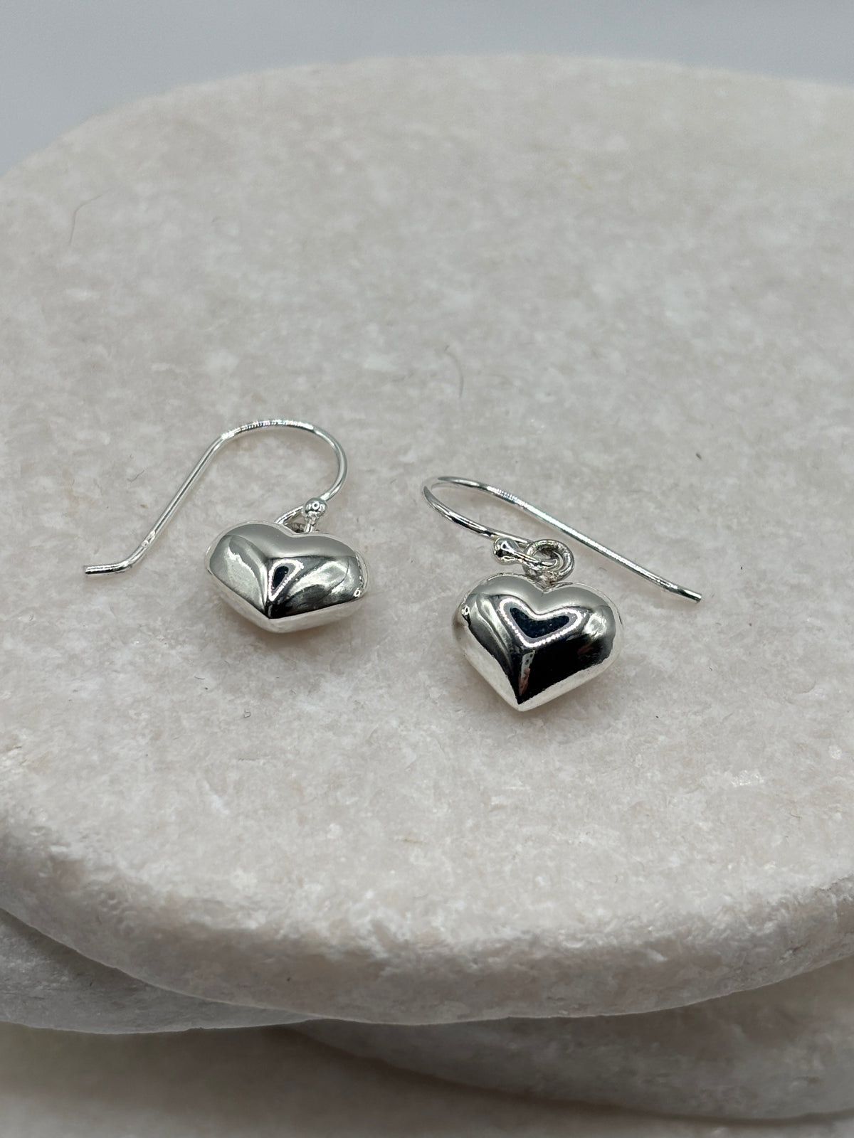 Handcrafted 925 Sterling Silver Puff Heart Drop Earrings