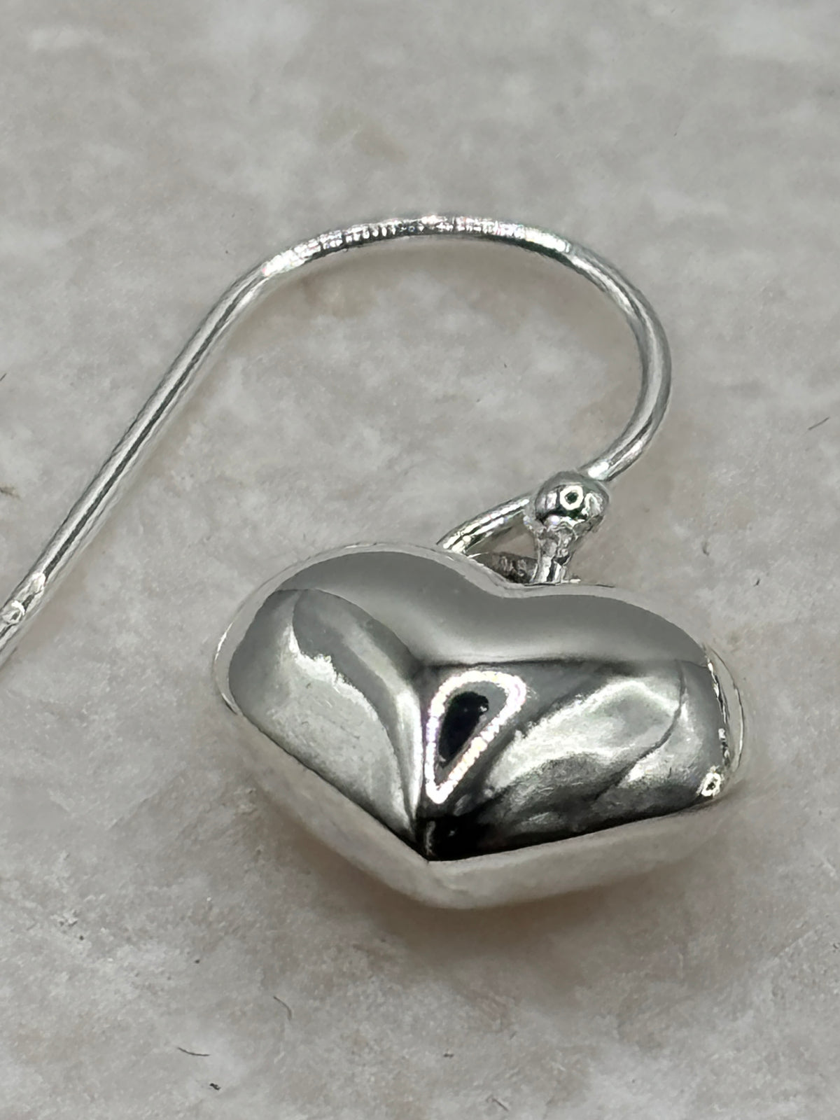 Handcrafted 925 Sterling Silver Puff Heart Drop Earrings