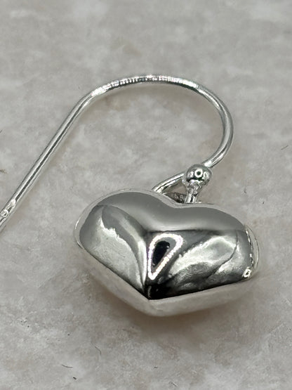 Handcrafted 925 Sterling Silver Puff Heart Drop Earrings