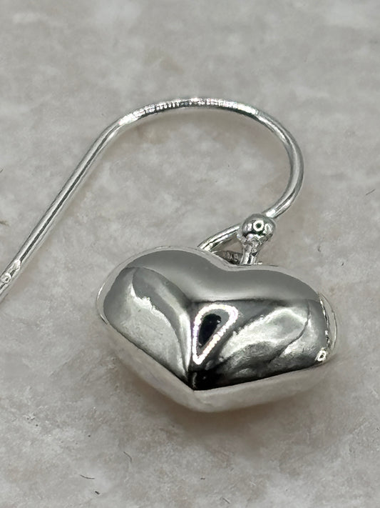 Handcrafted 925 Sterling Silver Puff Heart Drop Earrings